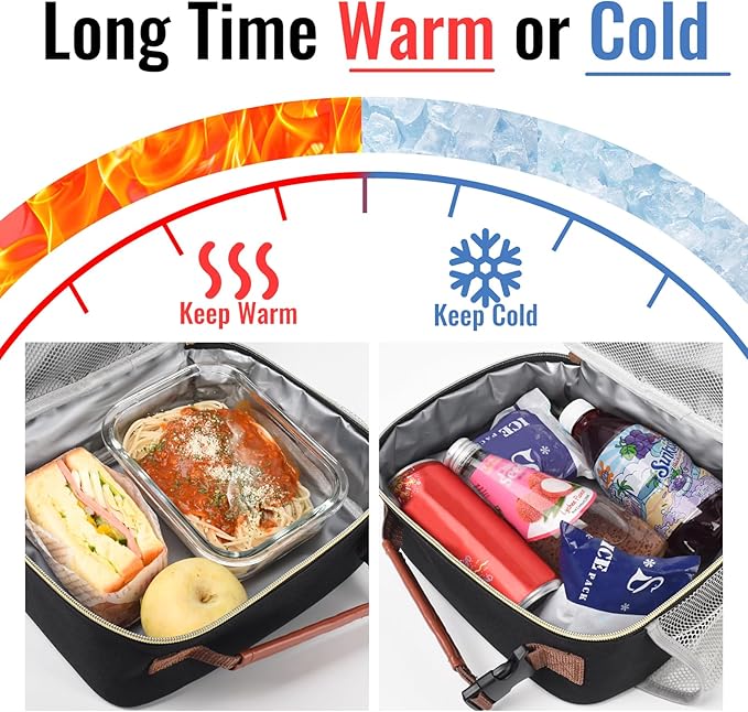Genteen Lunch Box for Men Women Adults Kids - Insulated Small LunchBox Reusable, Zip Closure & Buckle Handle, Portable Cooler for Work, School, Travel (Black)