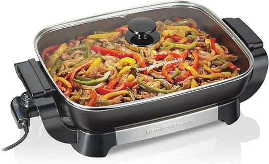 Hamilton Beach Durathon Reversible Ceramic Skillet, 12"x15" Removable Reversible Pan, R25824 (Renewed)