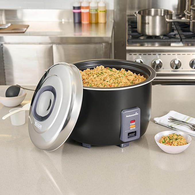 Restaurantware Commercial Rice Cooker 60 Cup Heavy-Duty Steel Industrial Rice Warmer With Nonstick Interior Black Ideal For Catering And Buffet Use