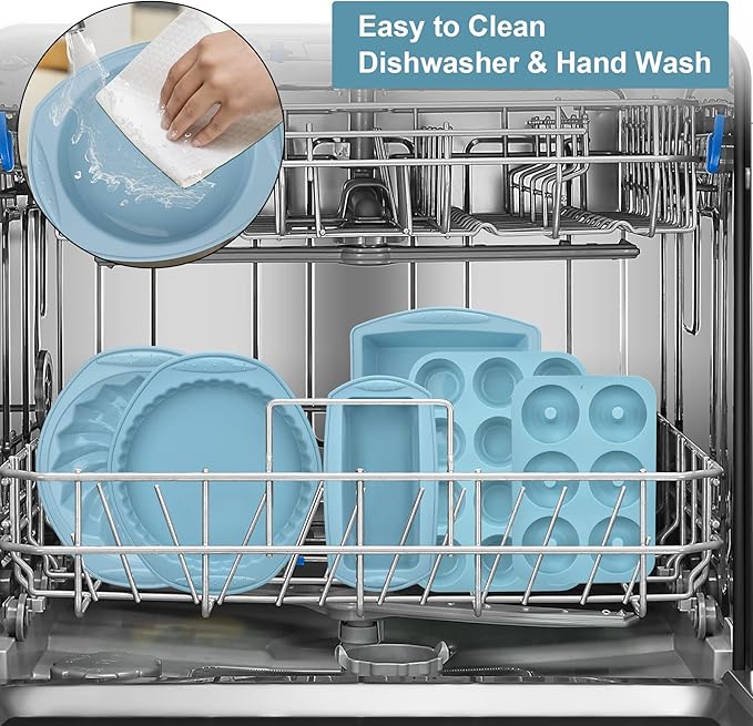 Nonstick Silicone Baking Mat Set, 9-in-1 Heat Resistant Cookie Sheet & Cake Pan Molds for Muffin, Loaf, Pizza, Cheesecake, Cupcake, Pie - Oven Bakeware Tools Kit