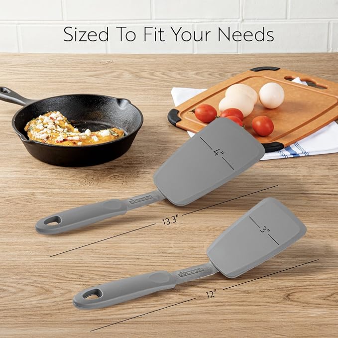 Restaurantware Comfy Grip Silicone Turner 1 Durable Cooking Turner - Stainless Steel Body Rubber Handle With Hole Gray Silicone Flipper Spatula Tolerates Up To 446F Dishwashable