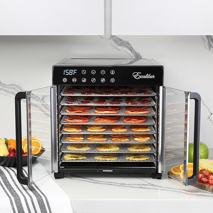 Excalibur Food Dehydrator 8-Tray for Jerky, Fruit, Vegetables, Herbs, Pet Treats, 7.2 Cu Ft Drying Space with Adjustable Temperature Control and 80 hour digital timer, 8-Tray, Stainless Steel