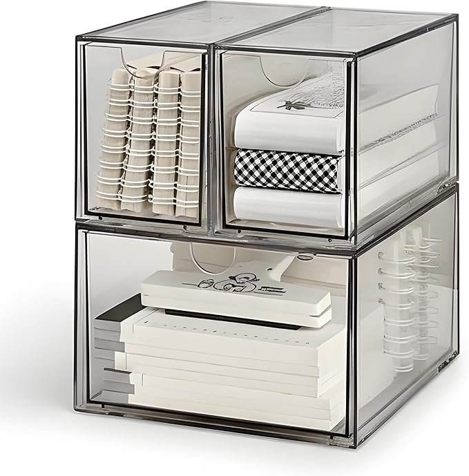 Coffee Pod and Tea Bag Organizer Drawer – Crystal-Clear Acrylic Tea Bag Drawer, Easy to Clean & Stackable for K-Cups, Tea, Sugar Packets in Office, Gym & Kitchen Cupboard (3-Pack)