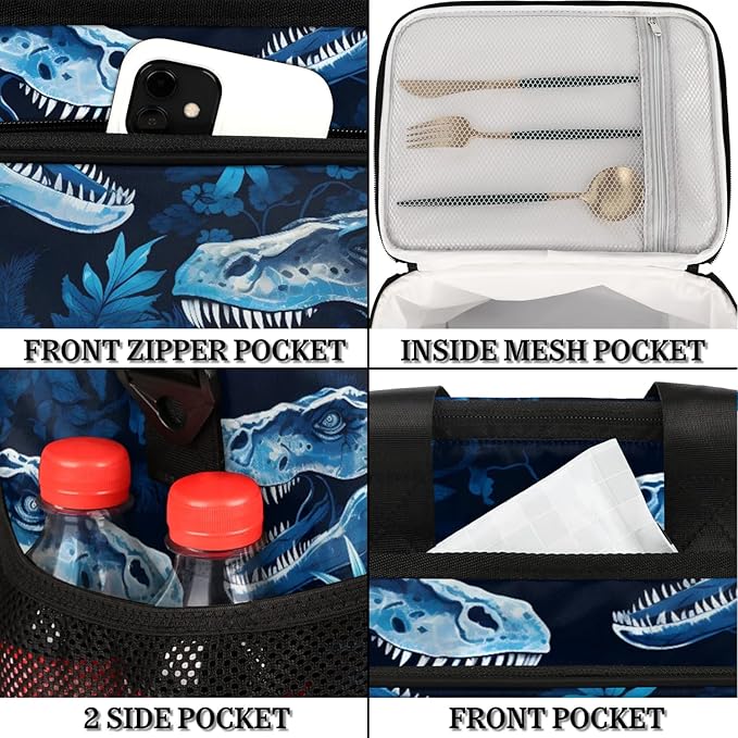 Pardick Lunch Box for Women Men Dinosaur Insulated Lunch Bag Leakproof Large Lunchbox for Adults with Adjustable Shoulder Strap, Cooler Tote Bag for Work, Picnic, Beach