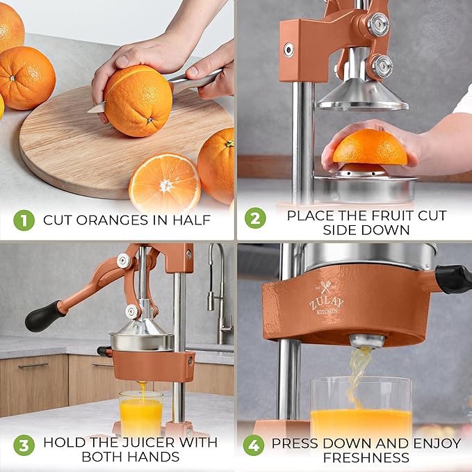 Zulay Kitchen Cast Iron Juicer - Heavy Duty Manual Juicer with Detachable Strainers for Easy Cleaning, Orange Juice Press for Citrus Fruits, Perfect for Bartenders, Juice Lovers & Health Enthusiasts