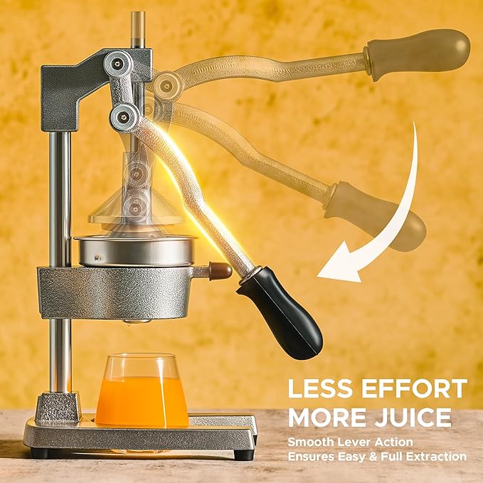 CO-Z Manual Citrus Juicer, Commercial Grade Cast Iron Orange Juicer, Professional Heavy Duty Juice Press with Removable Strainer, Manual Juice Extractor for Orange Lemon Pomegranate Citrus, Gray