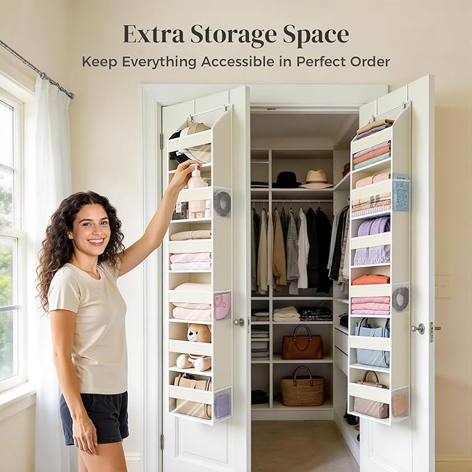 Narrow 6 Tiers Over the Door Hanging Organizer with 6 Mesh Pockets, 11.8” Wide for Narrow Cabinet Doors, French Doors in the Bathroom, Closet, RV, 1-Pack