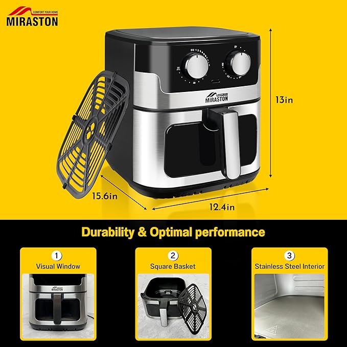 8.5QT Air Fryer, Upgraded Family Size Capacity, Square Basket Dials Stainless Steel Air Fryers, Reheat Leftovers, Easy Cooking for Healthier Breakfast & Dinner in Minutes, Gift Box Included