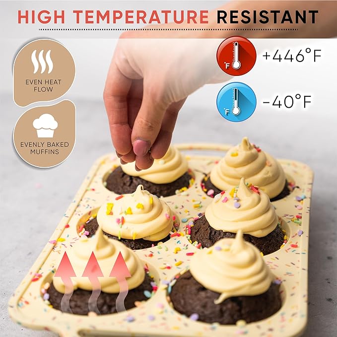 BAKE BOSS Confetti Silicone Jumbo Muffin Pan 6 Cup–Non-Stick Cupcake Pans for Baking, Heavy-Duty Large Silicone Muffin Pans for Baking, BPA-Free, Easy-Release, Oven & Dishwasher Safe