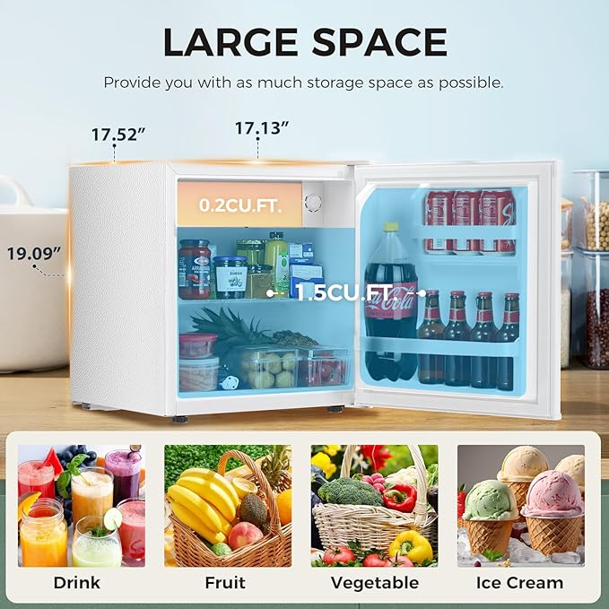 Antarctic Star Mini Fridge Compact Refrigerator with Freezer, Single Reversible Door, Dorm Fridge, Wire Shelf, Defrost Button, for Bedroom, Office, Garage, 1.7 Cu. Ft, White