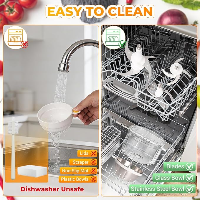 Cordless Food Processor 4 Bowls(6.5Cup+1.3Cup+2x0.6Cup)【800W Pure Copper Motor】【3 Sets SUS304 Blades】Meat Grinder-USB Rechargeable Food Chopper for Meat,Garlic,Vegetable,Fruits,Sauces,Baby Food