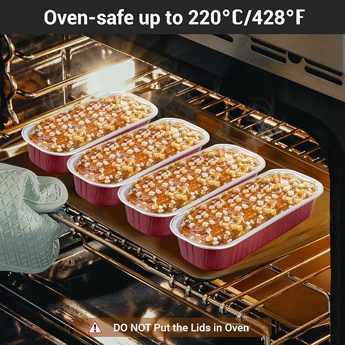 EUSOAR Aluminum Foil Cupcake Liners, 50pcs 6.8oz 6.5"x2.5"x1.2" Disposable Foil Pan Tin with Lids，Cupcake Baking Cups Containers Wrappers, Dessert Cheesecake Creme Brulee Ramekins Mini Loaf Cake Pans