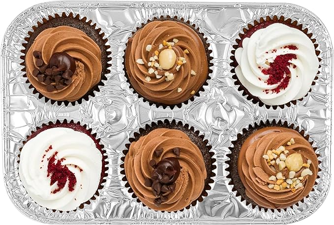 PARTY BARGAINS 6-Cup Aluminum Muffin Pans - 20 Pack, Standard Size Cupcake Pans, Disposable Muffin Tin for Baking (Max 240°C)
