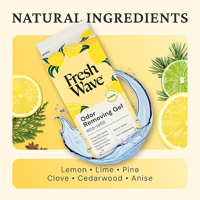 Fresh Wave Lemon Odor Removing Gel Refill, 63 oz. - Safer Odor Absorbers for Home, Natural Plant-Based Odor Eliminator, Every 15 oz. lasts 30-60 Days, For Cooking, Trash & Pets