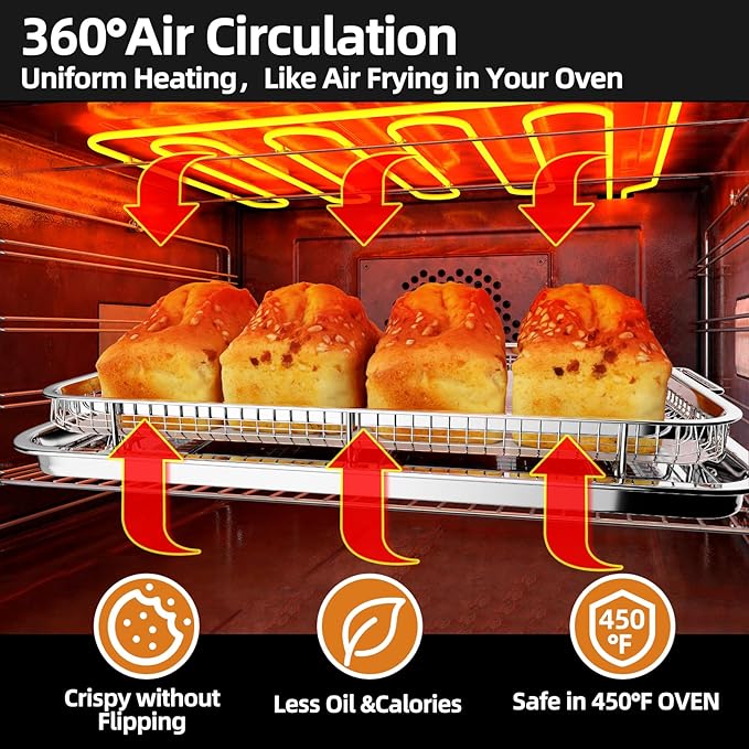 3 Set Air Fryer Basket, Air Fryer Pans and Tray for Oven with 90 PCS Parchment Papers, DEGOVIN Non-stick Stainless Steel Oven Air Fryer Basket and Tray-18.8" x 12.8" &14.88"×10.98"&12.8" x 8.9"