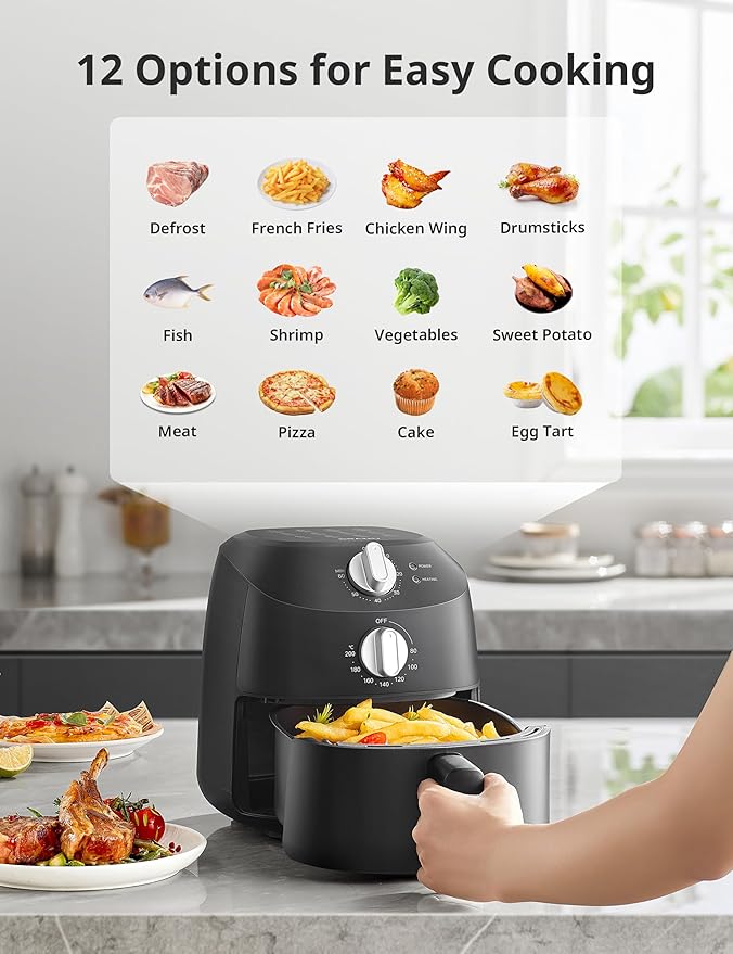 COMFEE' Compact 2.1 Quart Air Fryer with 12 Presets Menu Options, Adjustable Timer & Temperature Control 180-400 degrees F, Dishwasher-Safe Nonstick Fry Basket
