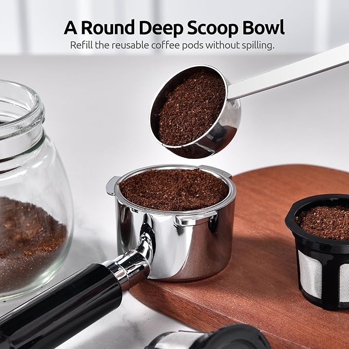 U-Taste Coffee Scoop 1&2 Tablespoon: 18/8 Stainless Steel Measuring Scooper for Ground Coffee, Bean, Powder, Espresso, 8.5in Long Handle Metal Meaure Spoon for Canister, Jar (1&2Tbsp/15&30ml, Silver)