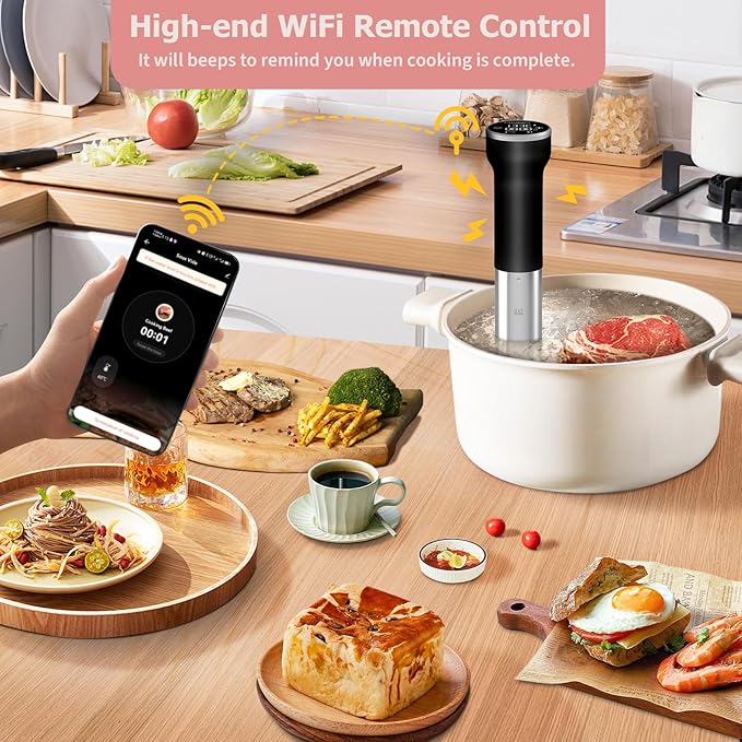 CATTLEMAN Sous Vide Cooker WiFi Kit, 1000W, Waterproof, Sous Vide Machine, Immersion Circulators for Suvee Cooker Kit with Vacuum Bags, Vacuum Pump, Precision Temperature Timer, Noise-free