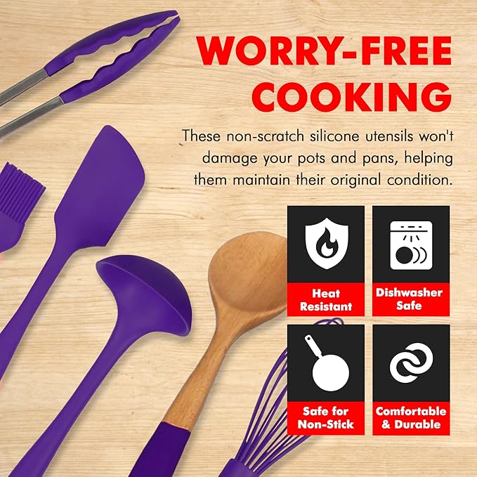 Chef Craft Premium Silicone Kitchen Tool and Utensil Set, 11 Piece, Purple