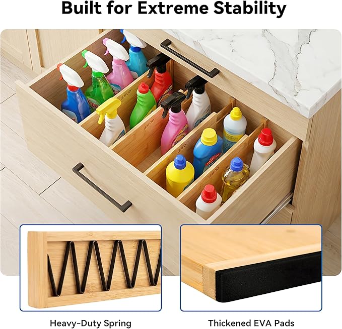 4 Pack Deep Drawer Dividers, 8" High Bamboo Expandable Drawer Organizers, 17-22" Adjustable Tension Separators, Large Drawer Dividers for Kitchen, Bedroom Dresser, Baby Nursery & Bathroom