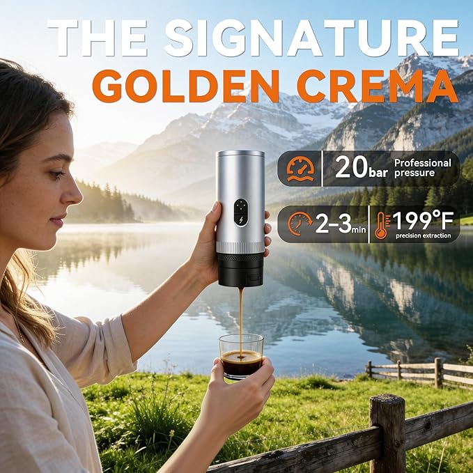 Portable Coffee Maker Electric Espresso Machine, Coffee Espresso Maker for Travel Self-Heating, Battery Powered with USB-C, 7800mAh, 2-IN-1 for Ground Coffee & NS Capsule, for Hiking, Office,RV