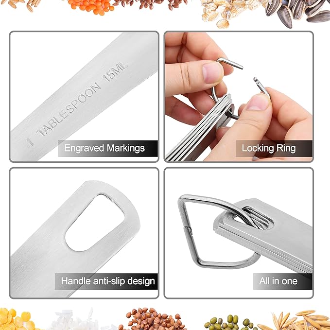 Measuring Spoons Set, 18/8 Stainless Steel Measuring Spoon for Kitchen and Baking Measure Spoon Set of 9 with Leveler