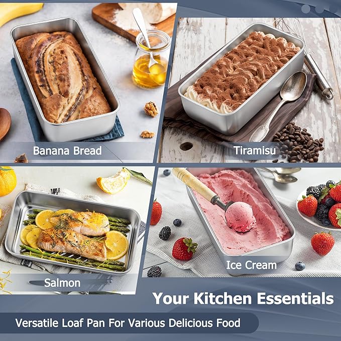 TeamFar Loaf Pan Set of 3, 9 x 5 Inch Bread Loaf Meatloaf Pan Stainless Steel for Baking Bread Cake Toast Brownies, Healthy & Sturdy, Oven & Dishwasher Safe