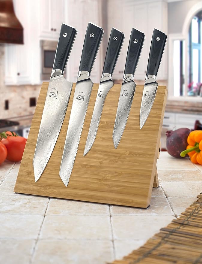 Mercer Culinary Premium Grade Super Steel 6-Piece Knife Set with Magnetic Bamboo Stand, G10 Handles