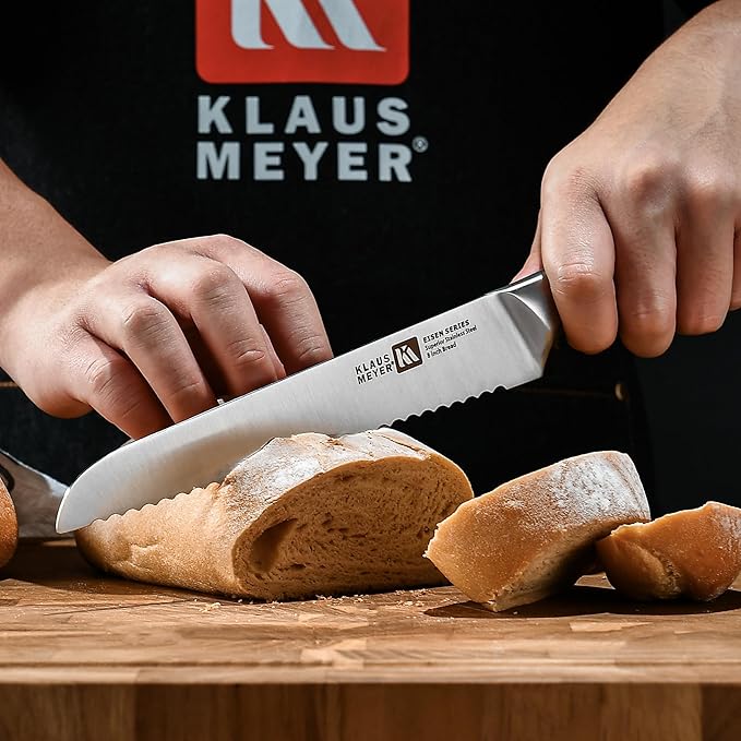 Klaus Meyer 13-Piece Kitchen Knife Set With Block, High Carbon Stainless Steel and Non-Slip Handles. Rust Proof And Dishwasher Safe Cutlery