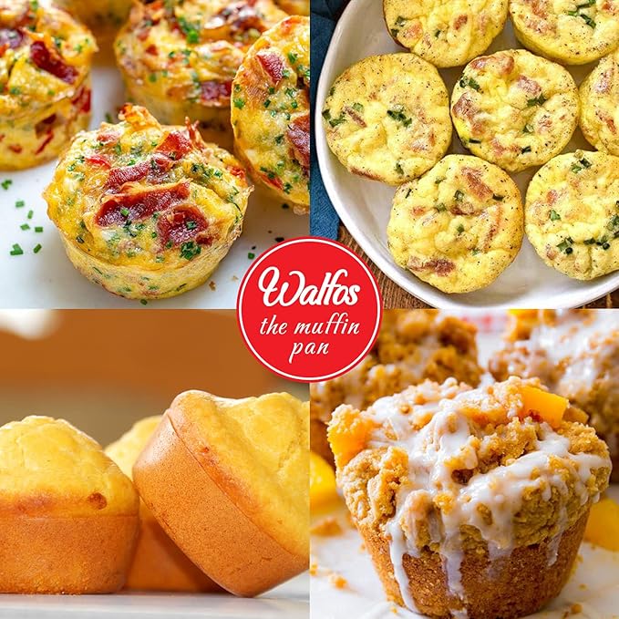 Walfos Silicone Muffin Pan - 12 Cups Regular Silicone Cupcake Pan, Non-stick Great for Making Muffin Cakes, Tart, Bread - BPA Free and Dishwasher Safe
