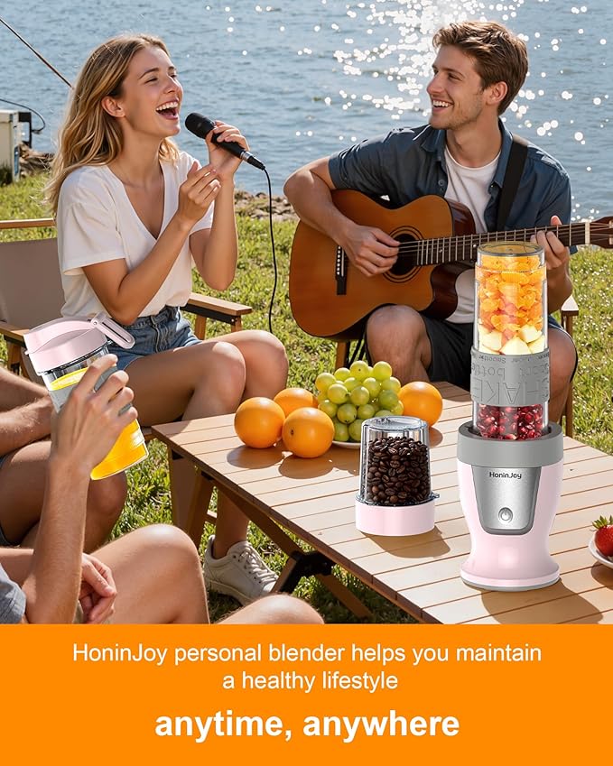 Smoothie Blender, 650W Personal Blenders for Shakes and Smoothies with Grinder Cup & 2 BPA-Free Portable Cups (20oz+14oz), Portable Blender for Juices, Smoothies Maker for Kitchen, Pink