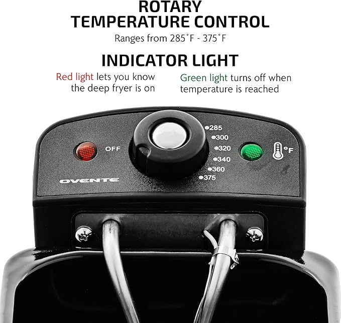 OVENTE Electric Deep Fryer 2L Capacity, Lid with Viewing Window, Adjustable Temperature, Removable Frying Basket & Cool Touch Handle, 1500W Power, Easy to Clean Stainless Steel Body, Copper FDM2201CO