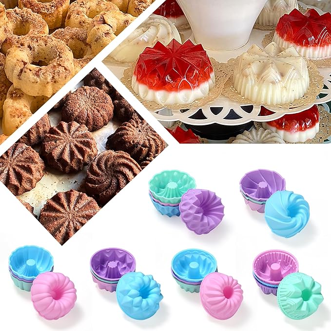 To encounter 24Pack Silicone Molds, Nonstick 3 inches Donut Mold, Silicone Baking Cups, Donut Pan, Muffin, Jello, Bagel Pan, Oven- Microwave- Dishwasher Safe