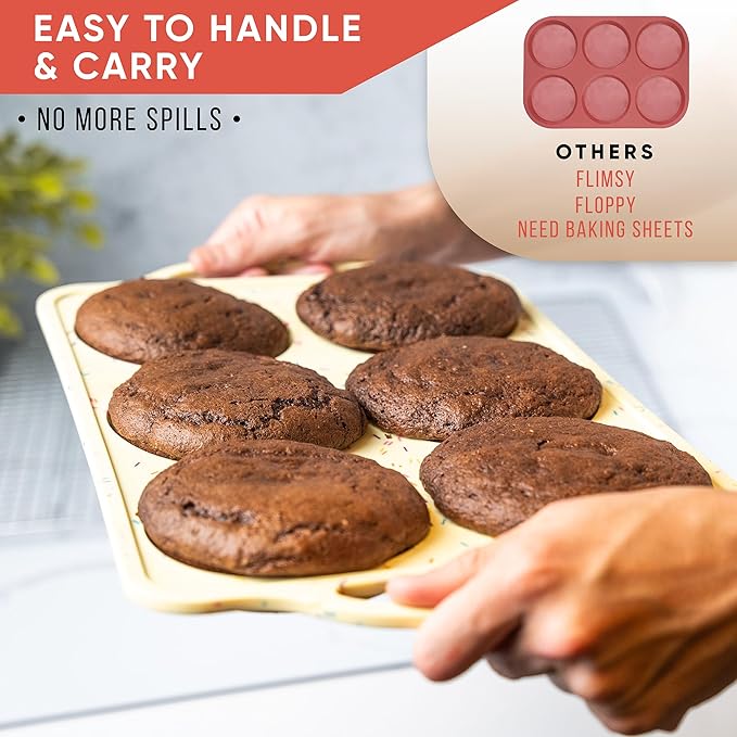 BAKE BOSS Jumbo Top Silicone Muffin Pans for Baking, 4 Inch Silicone Jumbo Muffin Pan 6 Cup, Egg Pan for Baking English muffins, Whoopie Pies, Corn Bread Bites, Confetti Muffin Top Pans Non Stick