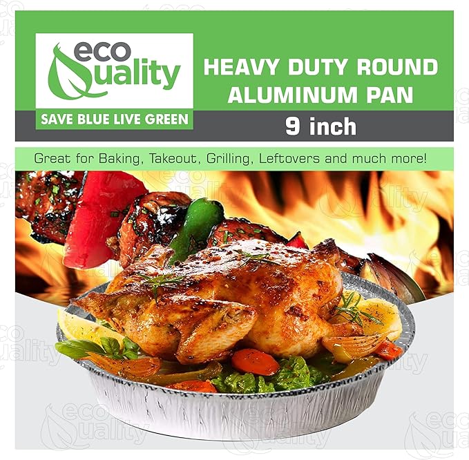 EcoQuality (250 Pack - 9 Inch Disposable Round Aluminum Foil Take-Out Pans - Disposable Tin Containers, Perfect for Baking, Cooking, Catering, Parties, Restaurants (No Lids)