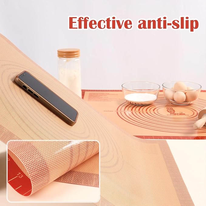Non-slip Silicone Pastry Mat Extra Large with Measurements 36''By 24'' for Baking Mat, Counter/Dough Rolling/Oven Liner/Fondant/Pie Crust（Red）