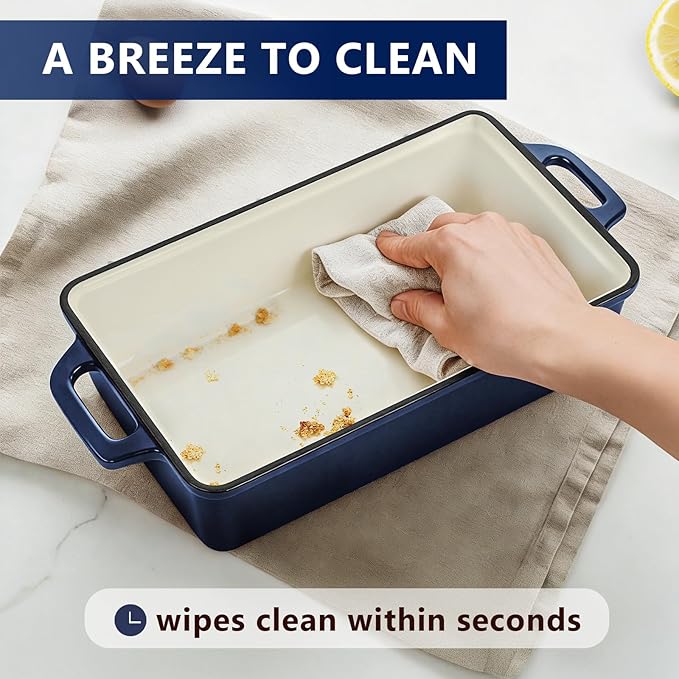 Wildone 2 in 1 Enameled Cast Iron Bread Pan with Lid, 9x5 Loaf Pans for Homemade Sourdough Bread, Cake, Meatloaf, Even Heating Bread Dutch Oven, Navy Blue