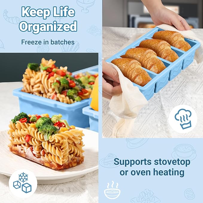 Doasuwish Silicone Freezer Tray for Soup with Lid – 1-Cup Soup Container Cube Style Ice Cube Trays for Freezer, Meal Prep & Food Storage, Freeze 250mL/125mL Portions – 2 Pack