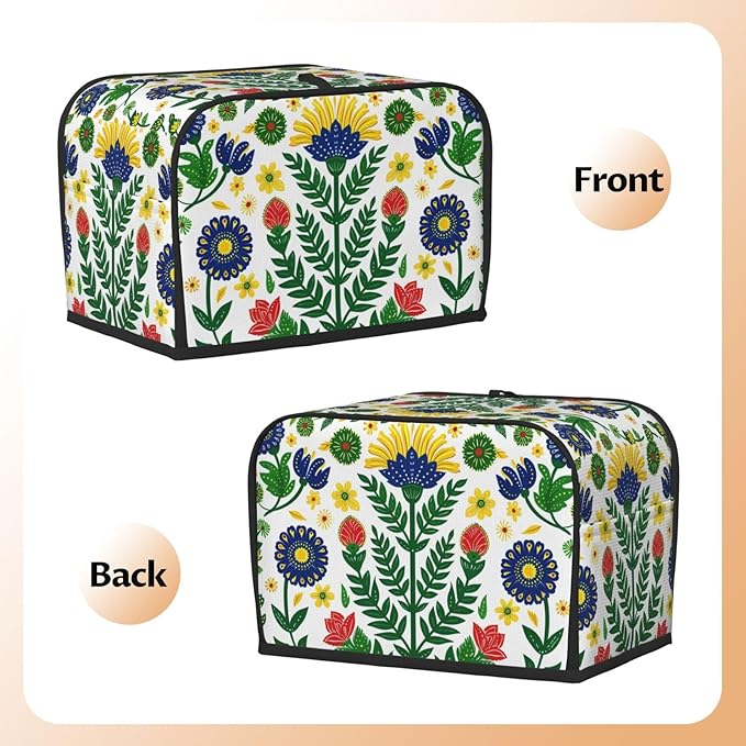 Mexican Folk Flowers Toaster Cover 2 Slice, Cute Rural Bread Machine Cover, Washable Dust-Proof Cover for Kitchen Small Appliance Cover,with Top Handle