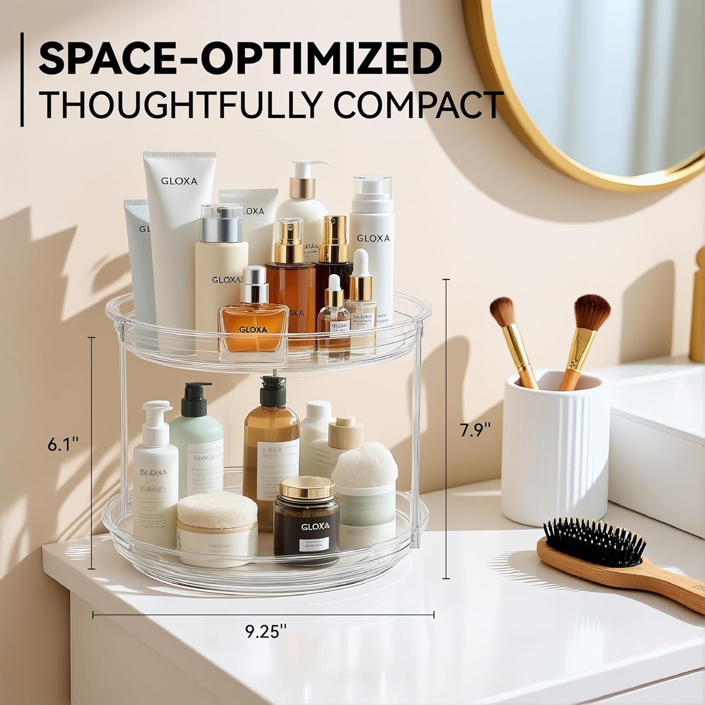 2 Tier Lazy Susan Turntable Organizer for Cabinet, 9.25'' Rotating Spice Rack Organization for Kitchen, Pantry, Bathroom, Vanity, Countertop, Medicine Storage, Seasoning Spice Organizer, 1 Pack