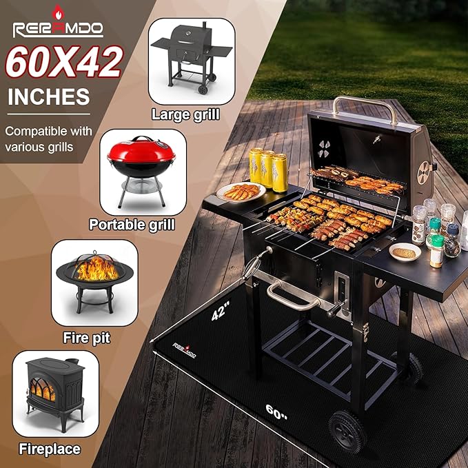 Large 60 x 42 Inch Under Grill Mats for Outdoor Grill,Double-Sided Fireproof/Waterproof/Oil-Proof Grill Pad,BBQ Mats for Outdoor Grill,Indoor Fireplace/Fire Pit Mat,Deck/Patio/Lawn Protector