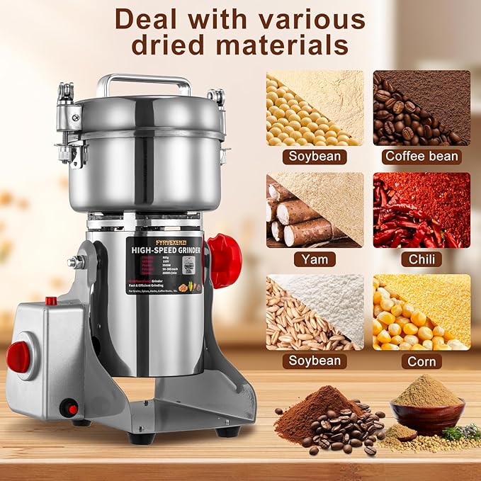 Electric Grain Grinder – High-Speed 800g Stainless Steel Food Mill & Pulverizer for Nuts, Rice, Grains, Herbs & Spices – Flour, Wheat Berry & Nut Crusher for Home & Commercial Kitchens (800g)