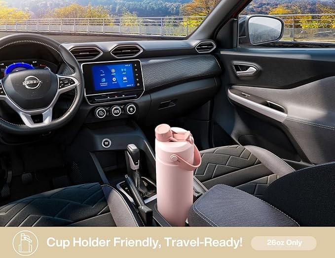 POWCAN 26 oz Insulated Water Bottle with 2-in-1 Straw and Spout Lid, Keep Cold 24H, Leak-Proof, Fits in Car Cup Holder, Stainless Steel Water Bottle for Gift, Gym, Travel and Home (Ivory Porcelain)