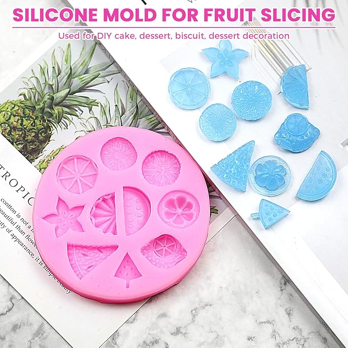 2 Pack Fruit Silicone Molds Set, Small Fondant Mold for Cake Decoration, Chocolate, Candy, Resin, Clay - Mini Watermelon Lemon Strawberry Banana Mold for Cupcake Topper