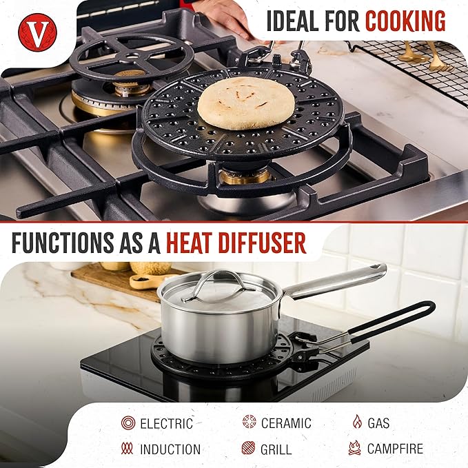 Victoria Cast Iron Arepa Grill, Enameled Parilla for Tortillas and Flatbreads, Heat Diffuser, Parrilla Asadora para Arepas, 8 Inches, Made in Colombia
