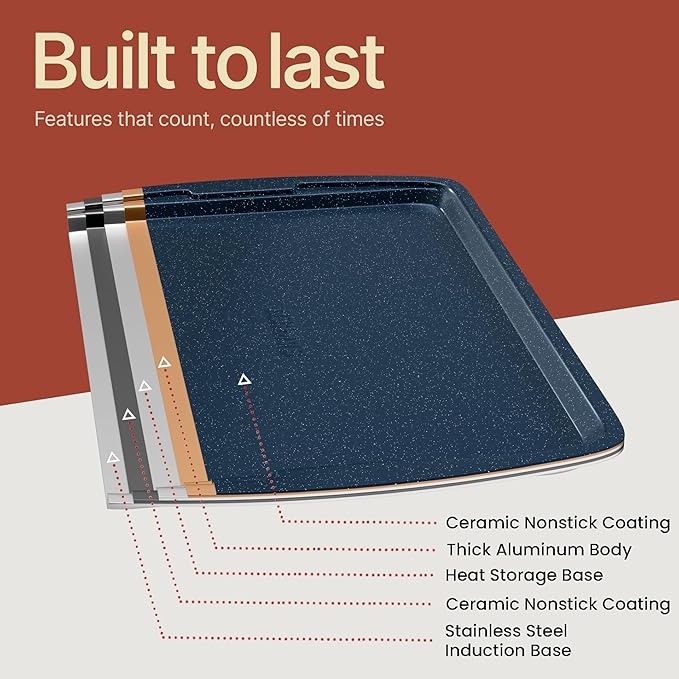 Blue Marble 10-Piece Bakeware Sets, Nonstick Carbon Steel Baking Sheet & Pans, Stackable Space-Saving Bakeware, Dishwasher Safe, Stain-resistant, PFOAPFOSPTFE Free, Oven Safe Up To 450°F (230°C)