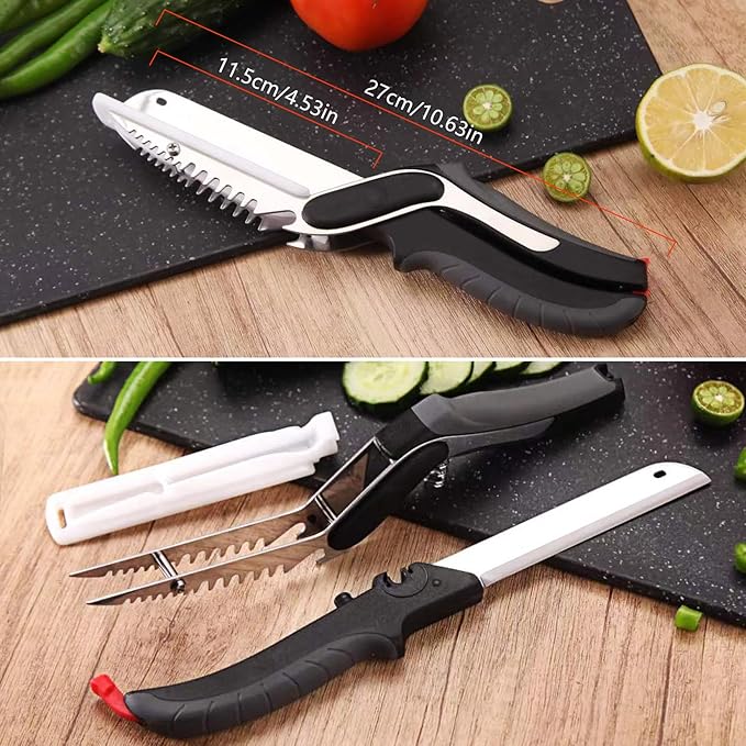 Vegetable Scissors Slicer Cutter,Quick Release/Install Kitchen Shears Cutting Board Knife Combo for Veggie,Carrots,cucumbers,potatoes,Barbecue Dishwasher Safe (Black)