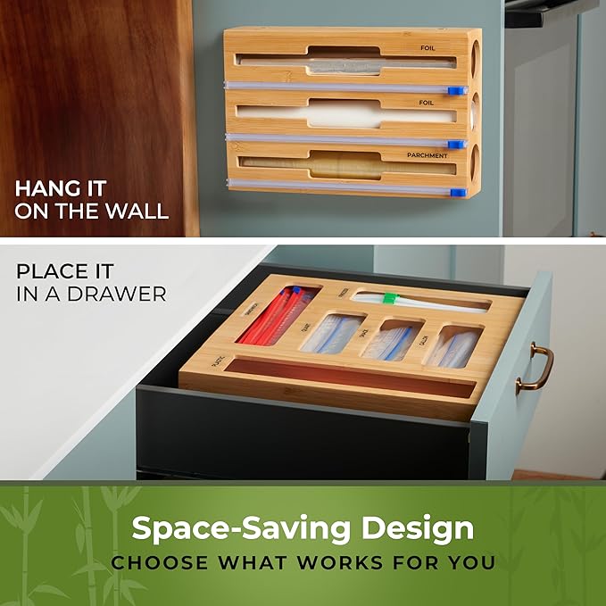 Kitchen Drawer Organizer, 9 in 1 Sandwich Storage Bag Organizer & Foil Wrap Dispenser - Fits Gallon, Quart, Snack - Plastic Bag Storage for Kitchen Organization [Measure Your Drawer Before Ordering]
