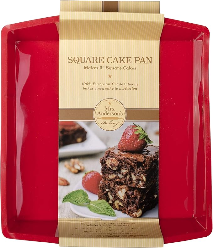 Mrs. Anderson's Baking Silicone 9-Inch Square Cake Pan, BPA Free, Non-Stick European-Grade Silicone, 9 x 9-Inches