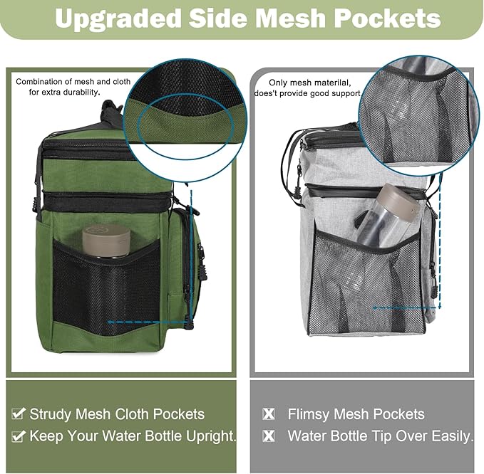 GLENKEY Tactical Lunch Box Cooler Bag - Expandable Insulated Lunch Bag for Men Women - Large Lunchbox for Adults Work Shifts Outdoor Trips Army Green 16L